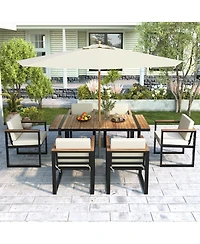Asagikoiai 7-Piece Outdoor Patio Dining Set, Steel and Acacia Wood Table Chairs