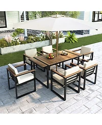 Asagikoiai 7-Piece Outdoor Patio Dining Set, Steel and Acacia Wood Table Chairs