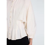 Kenneth Cole Women's Pleated Button-Front Peplum Shirt