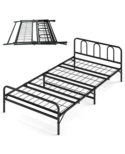 Gymax Twin Foldable Bed Frame With Headboard and Footboard Under-Bed Storage for Dorm