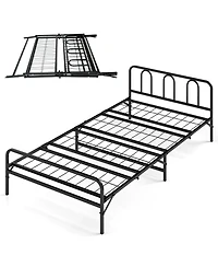 Gymax Twin Foldable Bed Frame With Headboard and Footboard Under-Bed Storage for Dorm
