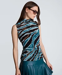 Kenneth Cole Women's Front-Pleated Mock Neck Sleeveless Top