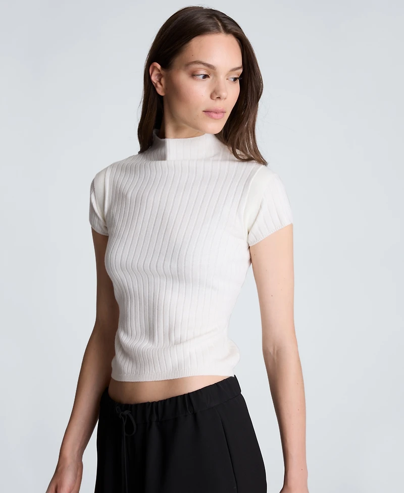 Kenneth Cole Women's Two-Tone Layered Ribbed Mock-Neck Sweater