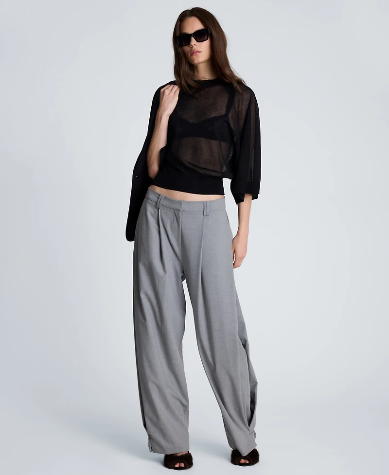 Kenneth Cole Women's Semi-Sheer Raglan Crewneck Cropped Sweater