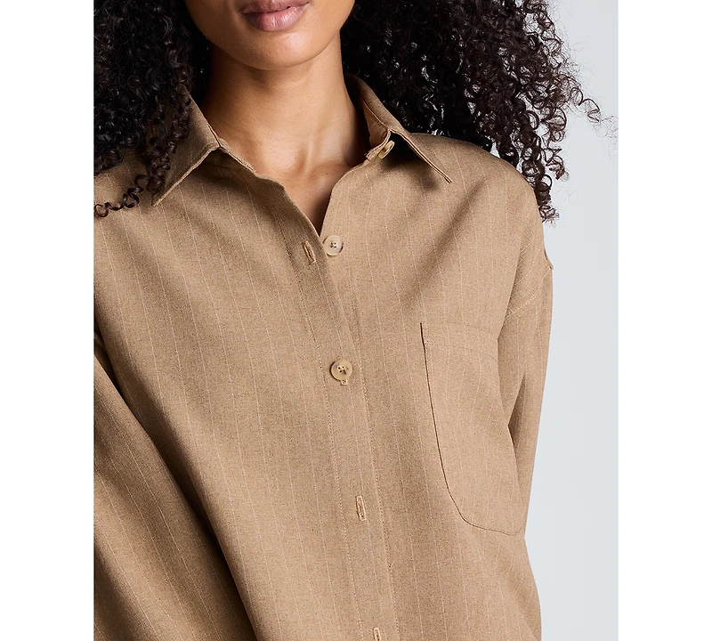 Kenneth Cole Women's Oversized Collared Long-Sleeve Crop Shirt