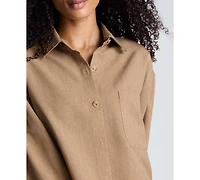 Kenneth Cole Women's Oversized Collared Long-Sleeve Crop Shirt