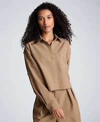 Kenneth Cole Women's Oversized Collared Long-Sleeve Crop Shirt