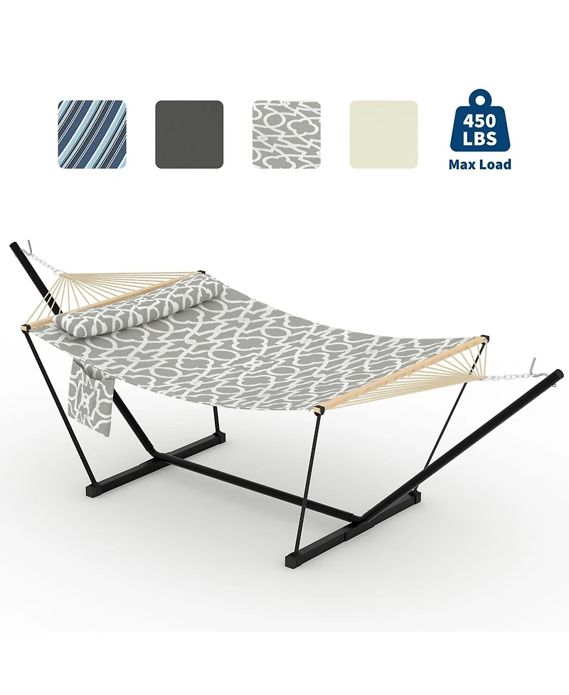 GarveeLife Double Hammock with Stand for Outdoor, Heavy Duty Portable 2 Person Hammock with Adjustable Steel Stand for Patio, Garden