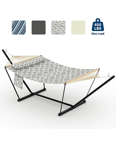 GarveeLife Double Hammock with Stand for Outdoor, Heavy Duty Portable 2 Person Hammock with Adjustable Steel Stand for Patio, Garden