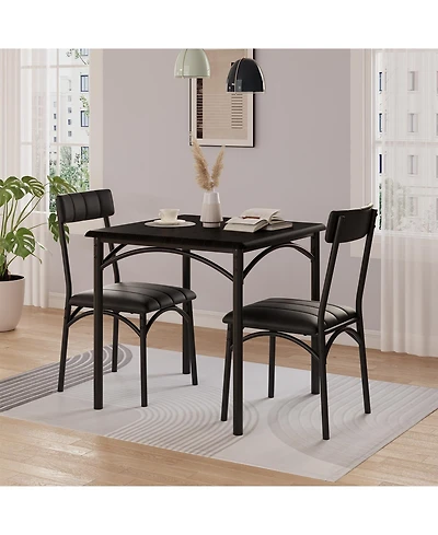homfan 3-Piece Modern Compact Dining Set, Easy-Clean Engineered Wood Table with Padded Chairs for Small Living Space
