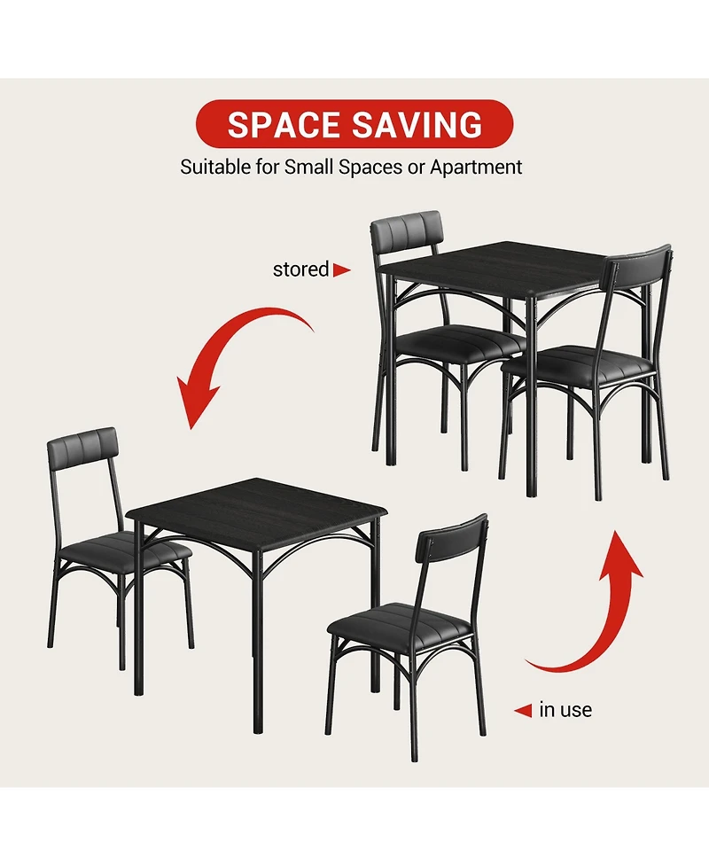 homfan 3-Piece Modern Compact Dining Set, Easy-Clean Engineered Wood Table with Padded Chairs for Small Living Space