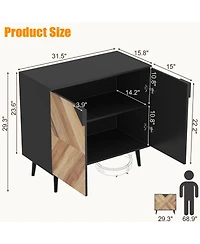 homfan Sideboard Buffet Cabinet with Herringbone Pattern, Walnut Wood Grain, Freestanding Storage for Dining Room