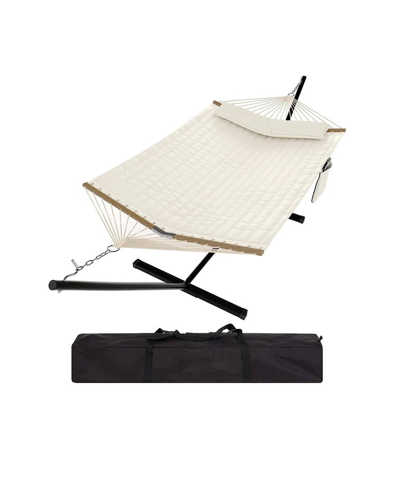 homfan 2-Person Hammock with Stand - 450LBS, Padded Polyester, Steel Frame and Carry Bag for Patio, Backyard or Poolside