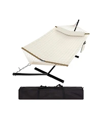 homfan 2-Person Hammock with Stand - 450LBS, Padded Polyester, Steel Frame and Carry Bag for Patio, Backyard or Poolside
