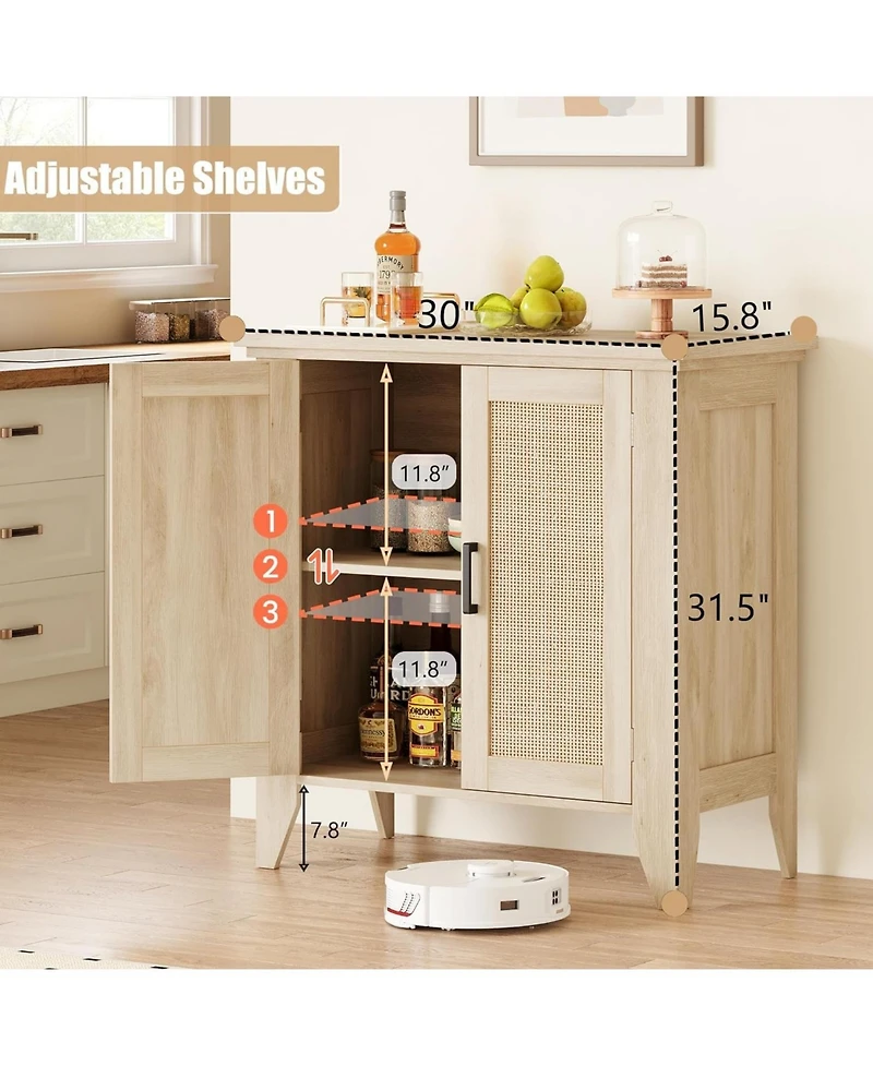 homfan 2 Piece 30" Wood Color Rattan Sideboard