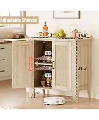 homfan 2 Piece 30" Wood Color Rattan Sideboard