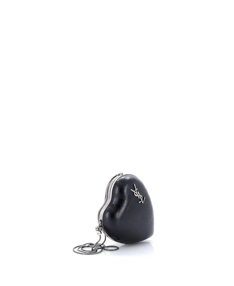 Pre-Owned Saint Laurent Love Heart Chain Box Clutch Embossed Leather