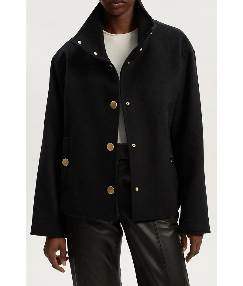 Karen Millen Women's Brushed Wool Funnel Neck Tailored Coat