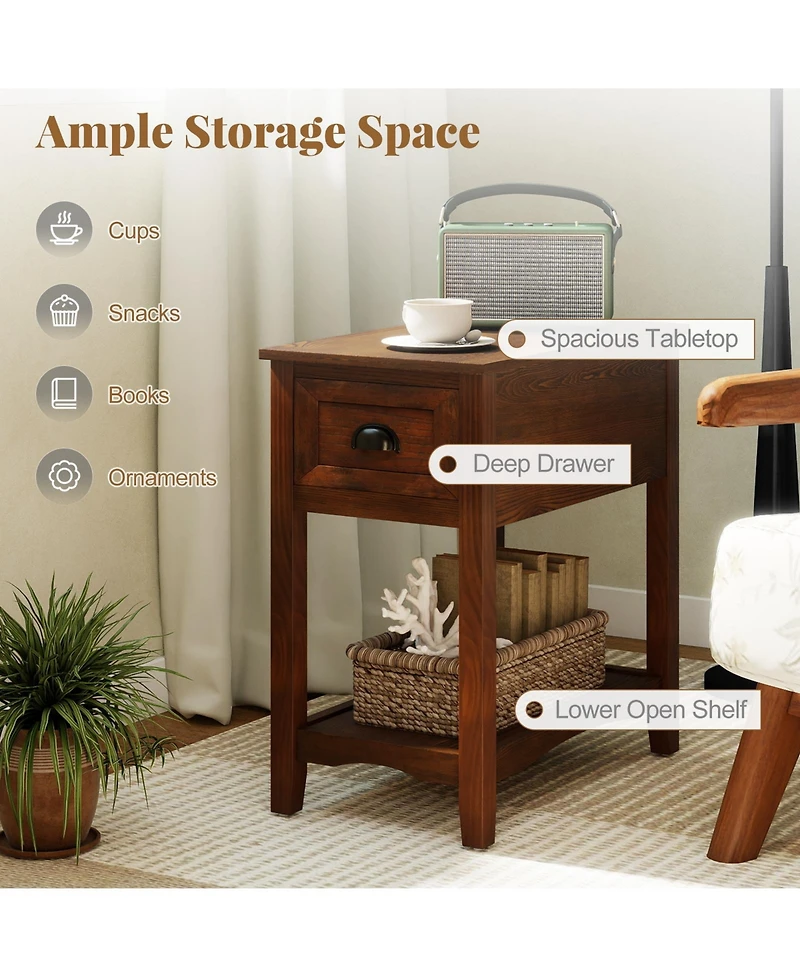 Gymax Contemporary Chair Side End Table Compact Table with Drawer Nightstand