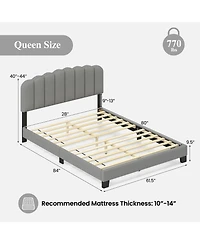 Slickblue Upholstered Queen Bed Frame with Scalloped Tufted Headboard for Bedroom