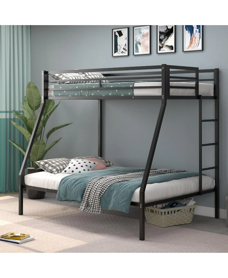 Slickblue Twin Over Full Bunk Bed Frame with Safety Rail and Ladder Design
