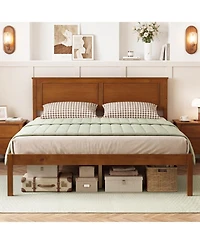 Slickblue Wooden Farmhouse Bed Frame with Platform and Headboard