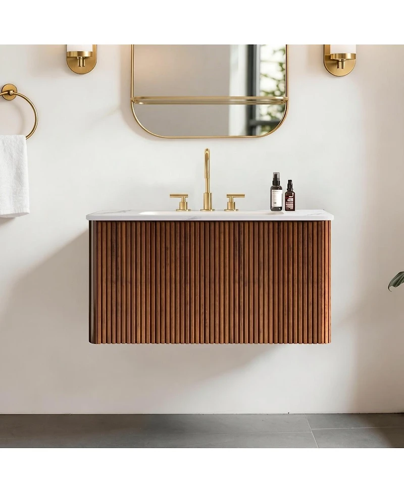 Sillysis 30" Modern Wall Mounted Bathroom Vanity with Carrara Integrated Ceramic Sink