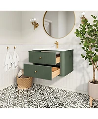 Sillysis 30" Wall-Mounted Bathroom Vanity with Acrylic Sink, Soft Close Drawers, Striped Cabinet, Two Handle Options