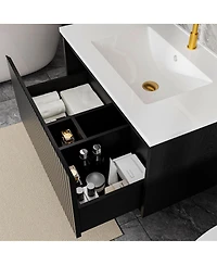 Sillysis 30 Inch Wall Mounted Bathroom Vanity with Large Soft Close Drawer, Integrated Ceramic Sink, Modern Floating Cabinet