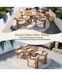 Asagikoiai 5 Piece Outdoor Acacia Wood Round Dining Set with Cushioned Chairs for Patio or Garden