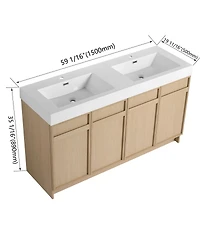 Sillysis 59 Inch Modern Double Sink Bathroom Vanity with Resin Basin, Soft Close Doors, Ample Storage and Adjustable Shelves