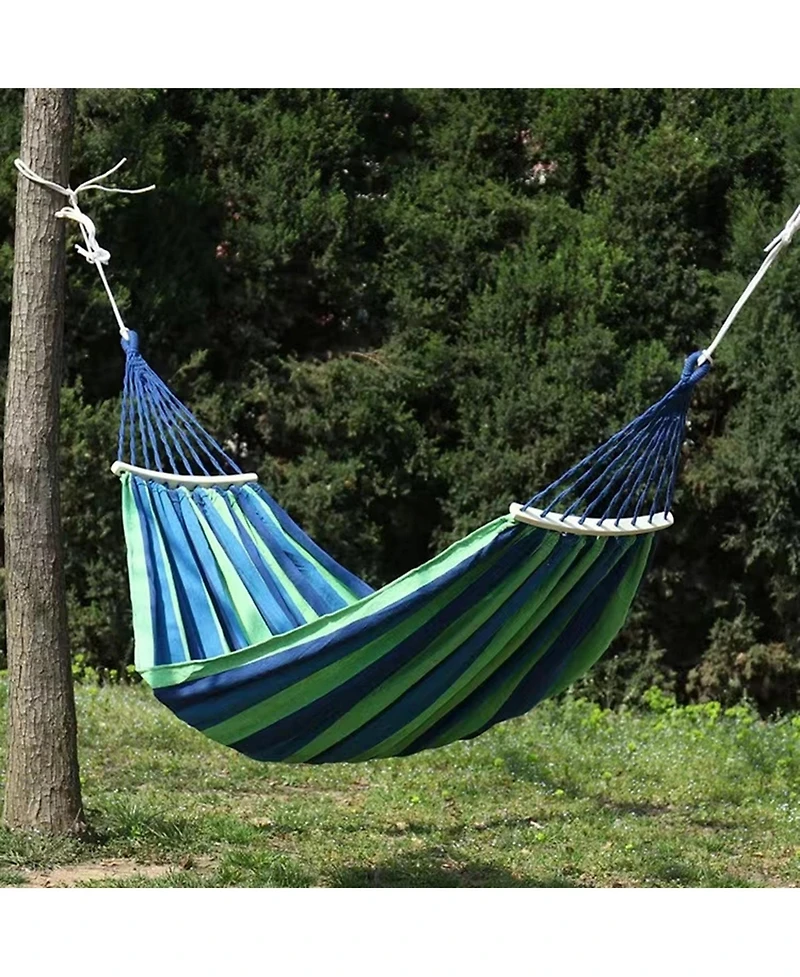 homfan Heavy-Duty Canvas Hammock with Anti-Roll Spreader Bars, 550 lb Capacity Portable Outdoor Swing Tree Straps and Carry Bag for Patio