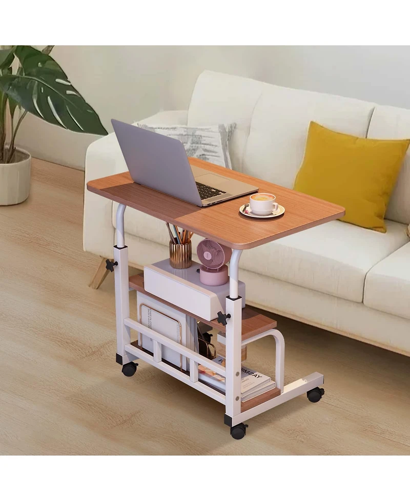 homfan Adjustable Height Mobile Standing Desk with Wheels - Compact Laptop Table with Storage Shelves - Ergonomic, Space-Saving Workstation