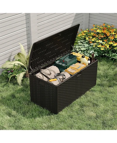 homfan 99 Gallon Outdoor Deck Large Storage Box - Weatherproof Hdpe Resin Patio Chest with Lockable Hydraulic Lid Uv Resistant