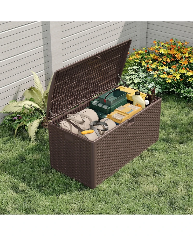 homfan 99 Gallon Outdoor Deck Large Storage Box - Weatherproof Hdpe Resin Patio Storage Chest with Lockable Hydraulic Lid - Uv Resistant