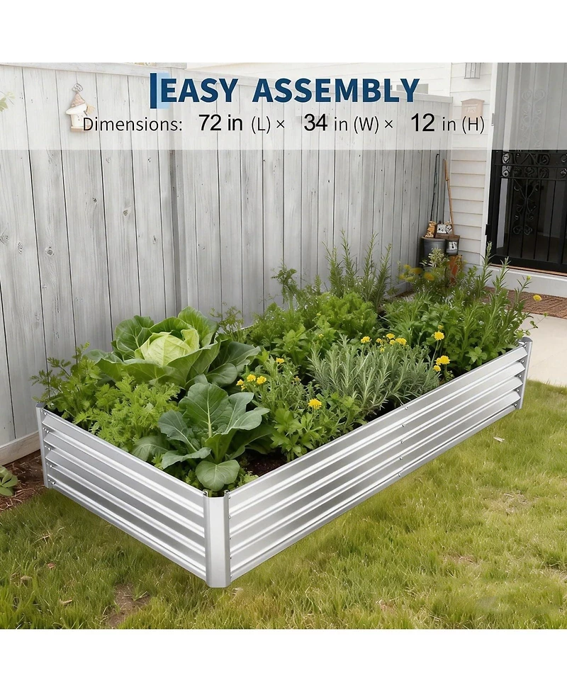 homfan 72"L x 34"W x 12"D Galvanized Steel Raised Garden Bed with Canopy Cover, Outdoor Planter for Vegetables Flowers Patio Backyard