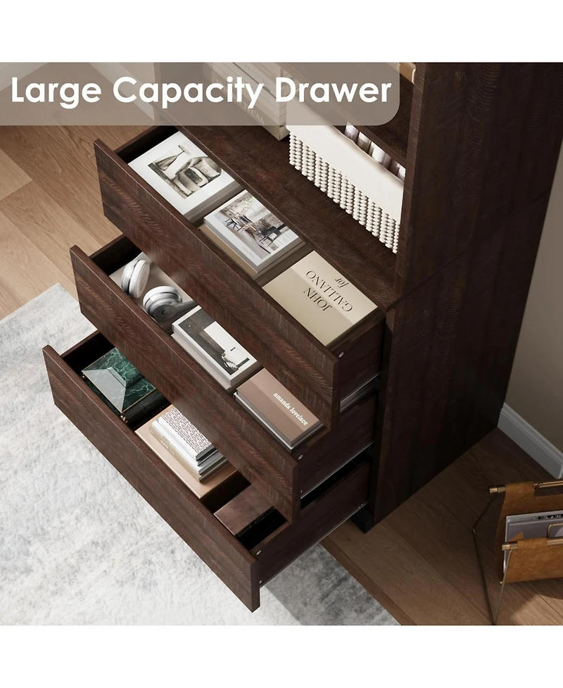 homfan 70" Tall Bookcase with 3 Drawers and 3 Open Shelves