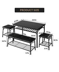 homfan 4-Piece Storage Dining Set, Pu Padded Bench and Stools, Space Saving Engineered Wood Kitchen Furniture
