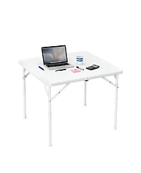 homfan Folding Computer Desk, 34 Inch White Portable Card Table with Adjustable Height and Handle for Home or Office