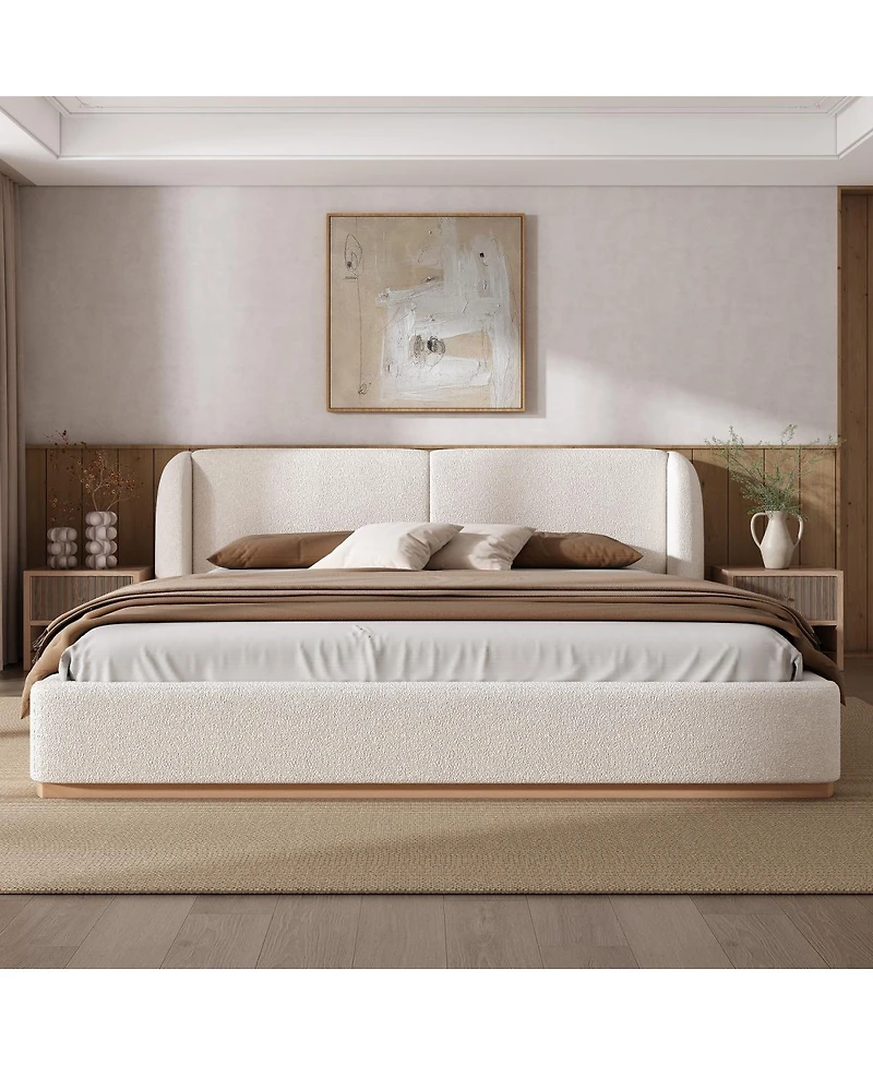 Streamdale Furniture California King Boucle Upholstered Wingback Bed Frame