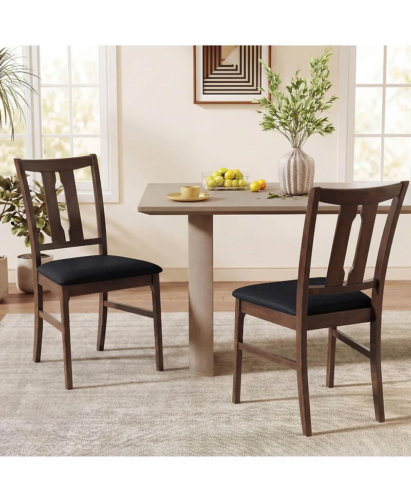 Costway Wooden Dining Chairs Fabric Upholstered Kitchen with High Curved Back