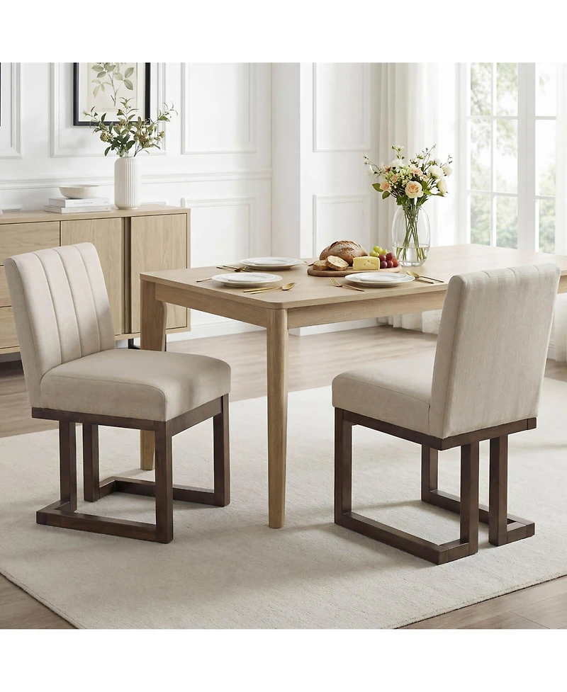 Costway Wooden Dining Chairs Modern Farmhouse Fabric Upholstered Kitchen