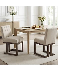 Costway Wooden Dining Chairs Modern Farmhouse Fabric Upholstered Kitchen