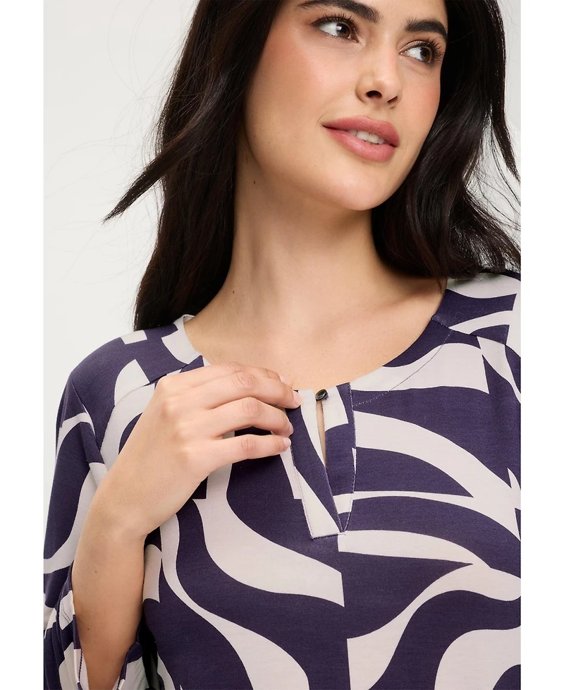 Olsen Women's Zebra Splice Print Keyhole T-Shirt