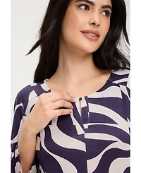 Olsen Women's Zebra Splice Print Keyhole T-Shirt