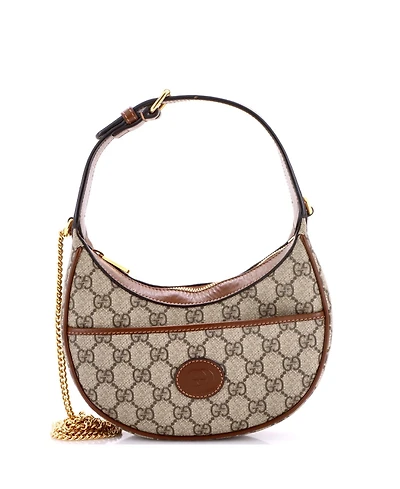 Pre-Owned Gucci Mini Interlocking G Patch Half Moon Hobo Gg Coated Canvas