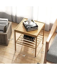 Costway 2 pieces 2-Tier Bedside End Table Bamboo Nightstand for Living Room Bedroom