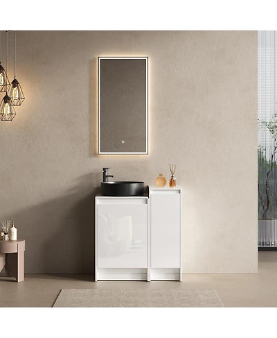 Sillysis 31.5 Inch Modern Bathroom Vanity with Ceramic Sink, Soft Close Doors, Small Storage Cabinet, Adjustable Faucet Hole