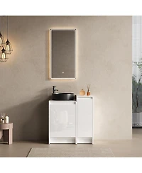Sillysis 31.5 Inch Modern Bathroom Vanity with Ceramic Sink, Soft Close Doors, Small Storage Cabinet, Adjustable Faucet Hole