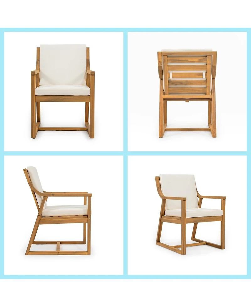 Asagikoiai 7 Piece Wooden Patio Dining Set with Umbrella Hole and Cushioned Chairs